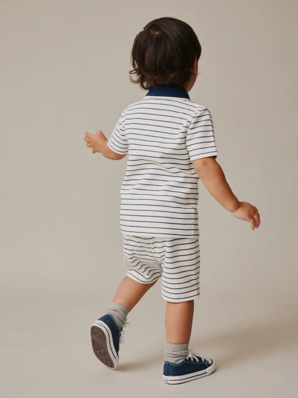 Col zippé à rayures bleu marine et blanc - Ensemble polos et shorts de manches (3mois-7ans)