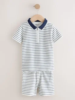 Col zippé à rayures bleu marine et blanc - Ensemble polos et shorts de manches (3mois-7ans)