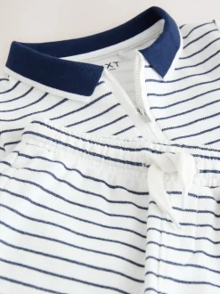 Col zippé à rayures bleu marine et blanc - Ensemble polos et shorts de manches (3mois-7ans)