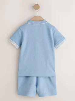 Col zippé bleu - Ensemble polos et shorts de manches (3mois-7ans)