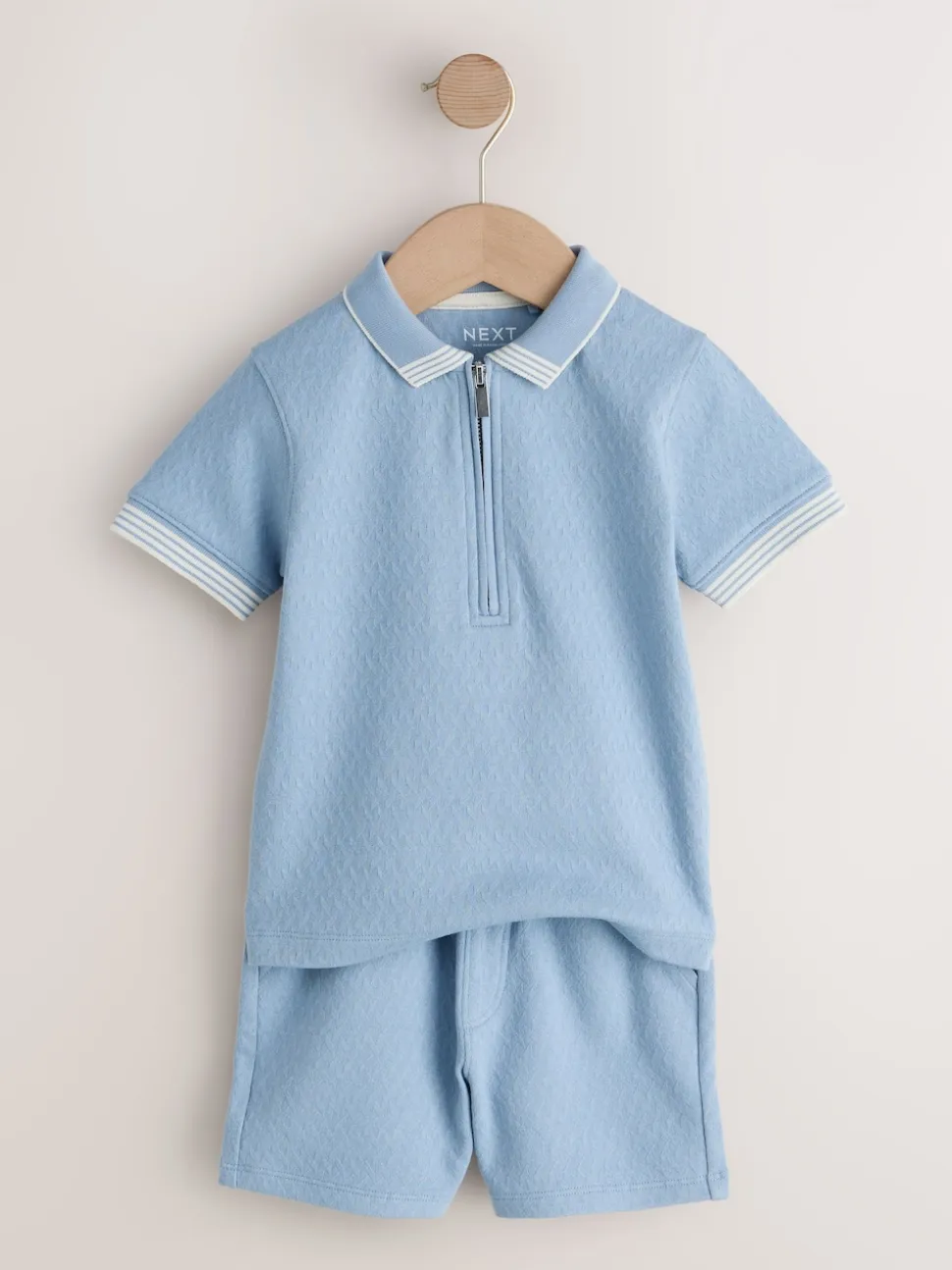 Col zippé bleu - Ensemble polos et shorts de manches (3mois-7ans)