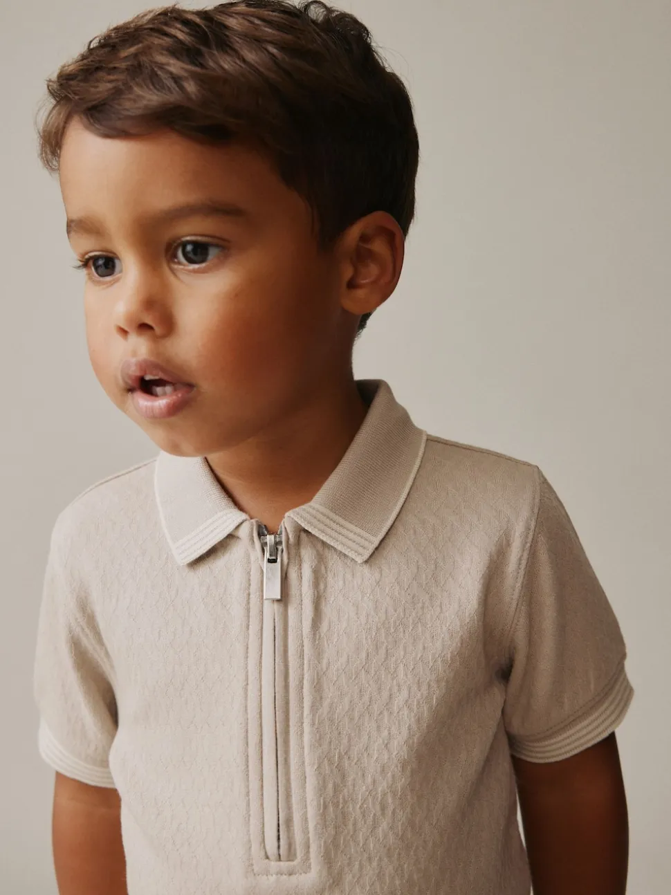 Col zippé neutre - Ensemble polos et shorts de manches (3mois-7ans)