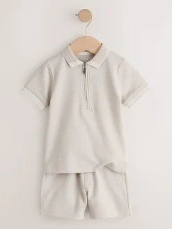 Col zippé neutre - Ensemble polos et shorts de manches (3mois-7ans)
