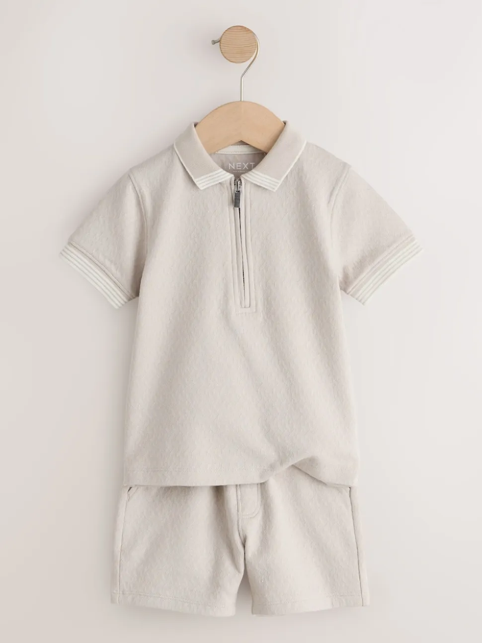 Col zippé neutre - Ensemble polos et shorts de manches (3mois-7ans)