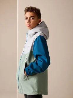Color block bleu/vert - Veste à capuche imperméable doublée de polaire (3-17ans)