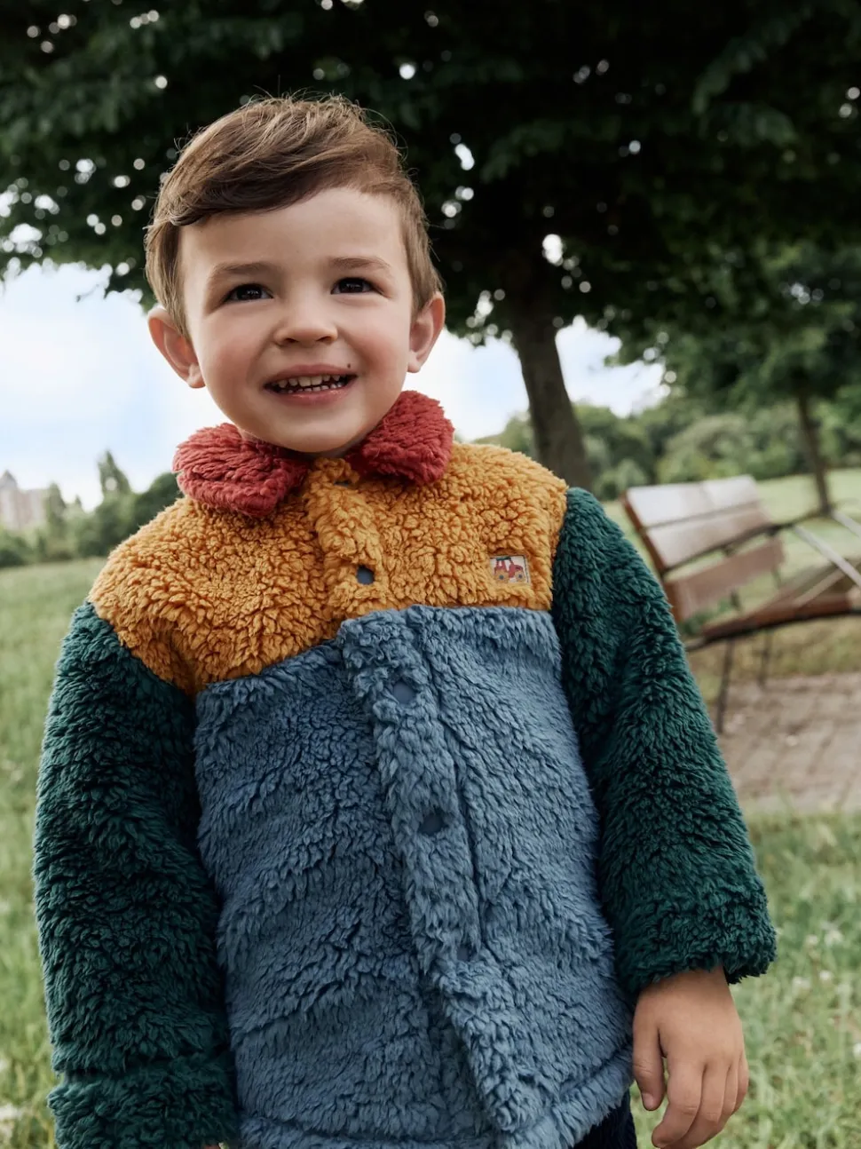 Colorblock bleu/jaune vif - Borg Polaire Shacket (3mths-7yrs)