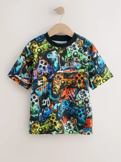 Contrôleur Noir Graffiti - T-shirt décontracté Manches courtes All-Over Imprimé (3-16yrs)