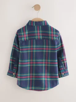 Écossais bleu marine - Chemise à carreaux de Noël à manches longues (3mois-10ans)
