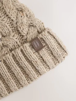Crème - Chapeau pompon en tricot torsadé (1-16ans)