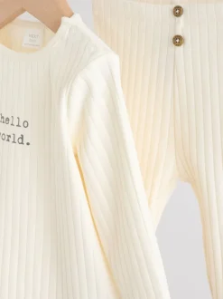 Crème - Hello World ensemble haut et legging bébé (0-18mois)