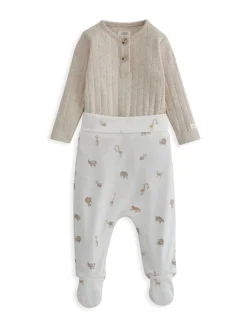 Crème - Mamas & Papas Cream Ensemble body côtelé 100% coton et legging imprimé safari