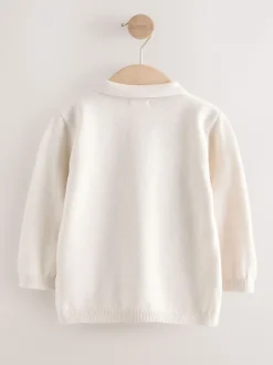 Crème - Polo de Noël en maille brodé sur l’ensemble (3mois7ans)