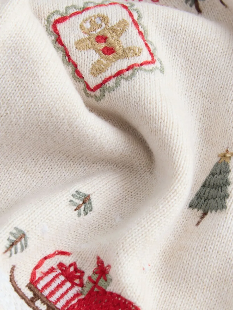 Crème - Polo de Noël en maille brodé sur l’ensemble (3mois7ans)