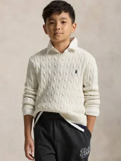 Crème - Pull Polo Ralph Lauren en maille torsadée