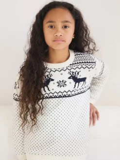 Crème - Pull The Little Tailor motif jacquard renne de Noël enfant