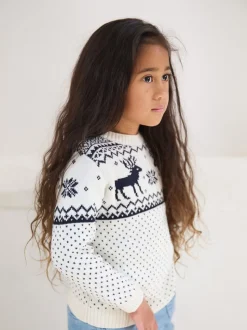 Crème - Pull The Little Tailor motif jacquard renne de Noël enfant