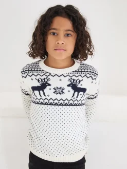 Crème - Pull The Little Tailor motif jacquard renne de Noël enfant