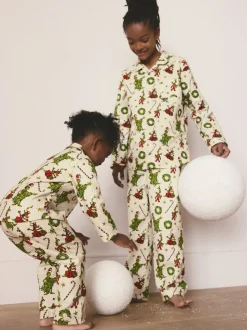 Crème - Pyjama de Noël boutonné Grinch assorti (9mois à16ans)