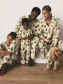 Crème - Pyjama de Noël boutonné Grinch assorti (9mois à16ans)