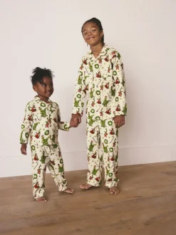Crème - Pyjama de Noël boutonné Grinch assorti (9mois à16ans)