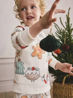 Crème - Pyjama de Noël en polaire confortable simple (9mois à10ans)