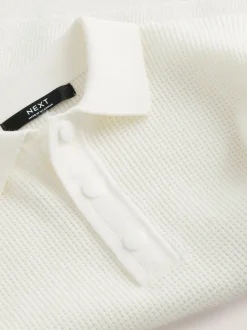 Crème écru - Polo texturé à manches longues (3-16ans)