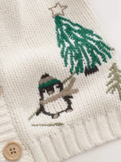 Crème Penguin - Cardigan de Noël à motif (3mois à7ans)