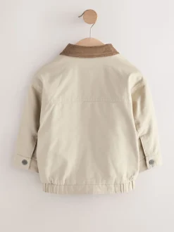 Crème/Marron - Blouson bomber en toile à col en velours côtelé (3mois -7ans)