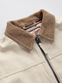 Crème/Marron - Blouson bomber en toile à col en velours côtelé (3mois -7ans)