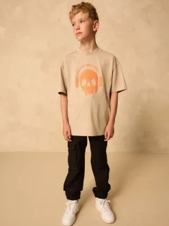 Crâne Beige Sable/Orange - T-shirt graphique Manches courtes Relaxed Fit (3-16yrs)