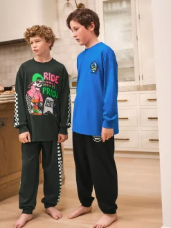 Crâne bleu/noir - Lot de 2 pyjamas à manches longues (3-16ans)