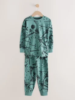 Crâne graffiti vert/orange - Lot de 3 pyjamas à manches longues (3-16ans)