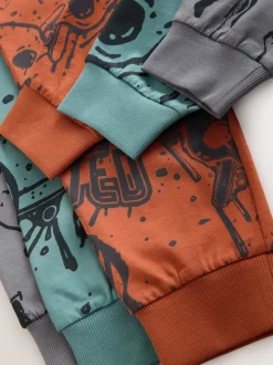 Crâne graffiti vert/orange - Lot de 3 pyjamas à manches longues (3-16ans)