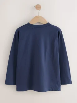 Crocodile bleu marine - T-shirt graphique décontracté en coton à manches longues (3-16ans)