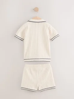 écru - Ensemble polo et short boutonné en maille (3mois-10ans)