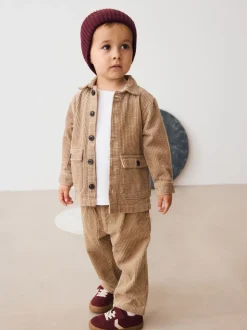 écru - Ensemble veste-chemise, t-shirt et pantalons texturé en velours côtelé (3mois-7ans)