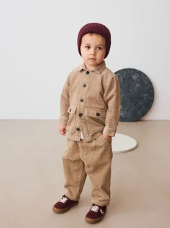 écru - Ensemble veste-chemise, t-shirt et pantalons texturé en velours côtelé (3mois-7ans)