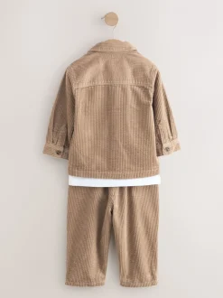 écru - Ensemble veste-chemise, t-shirt et pantalons texturé en velours côtelé (3mois-7ans)