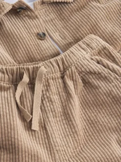 écru - Ensemble veste-chemise, t-shirt et pantalons texturé en velours côtelé (3mois-7ans)