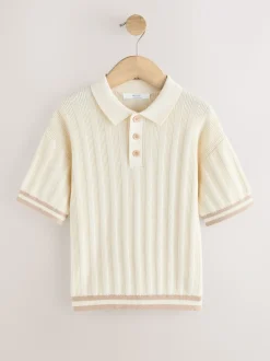 écru - Polo en maille à col boutonné (3-16ans)