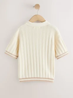 écru - Polo en maille à col boutonné (3-16ans)