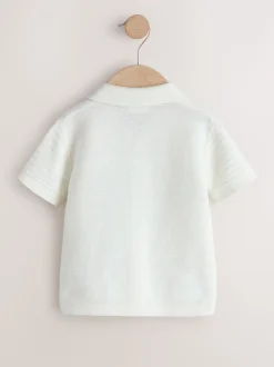 écru - Polo en maille à manches courtes et col Revere (3mois7ans)