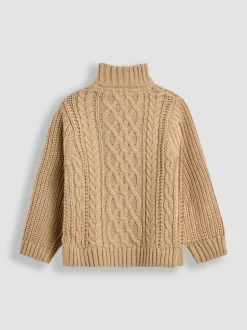 Écru - Pull JoJo Maman Bébé à câble épais et demi-zippé