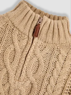 Écru - Pull JoJo Maman Bébé à câble épais et demi-zippé