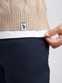 Écru - U.S. Polo Assn. Pull col rond garçons en maille torsadée