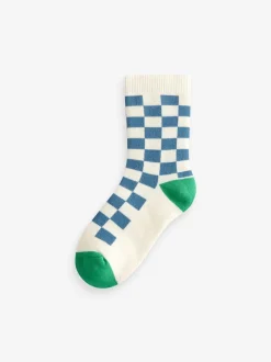 Écru Bright Checkerboard - Chaussettes en coton éponge riche 5 Lot