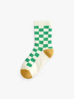 Écru Bright Checkerboard - Chaussettes en coton éponge riche 5 Lot
