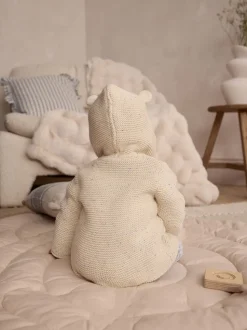 Écru moucheté - Bébé à capuche en tricot Cardigan