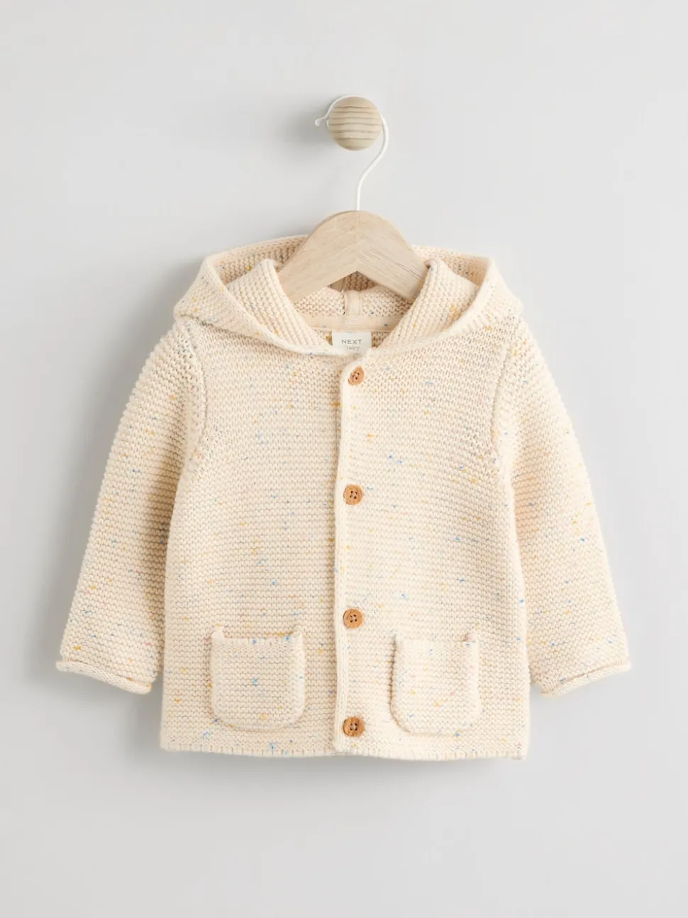 Écru moucheté - Bébé à capuche en tricot Cardigan