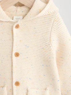 Écru moucheté - Bébé à capuche en tricot Cardigan